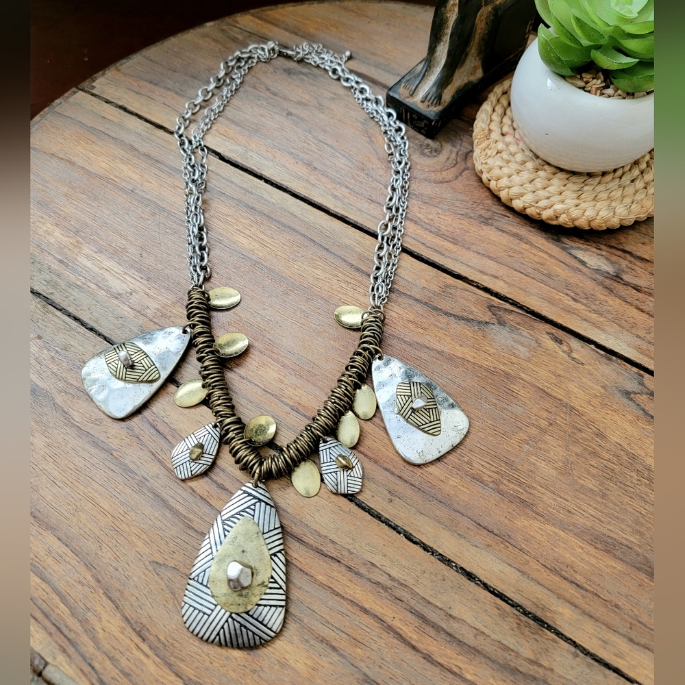 Tribal boho chic metal statement necklace